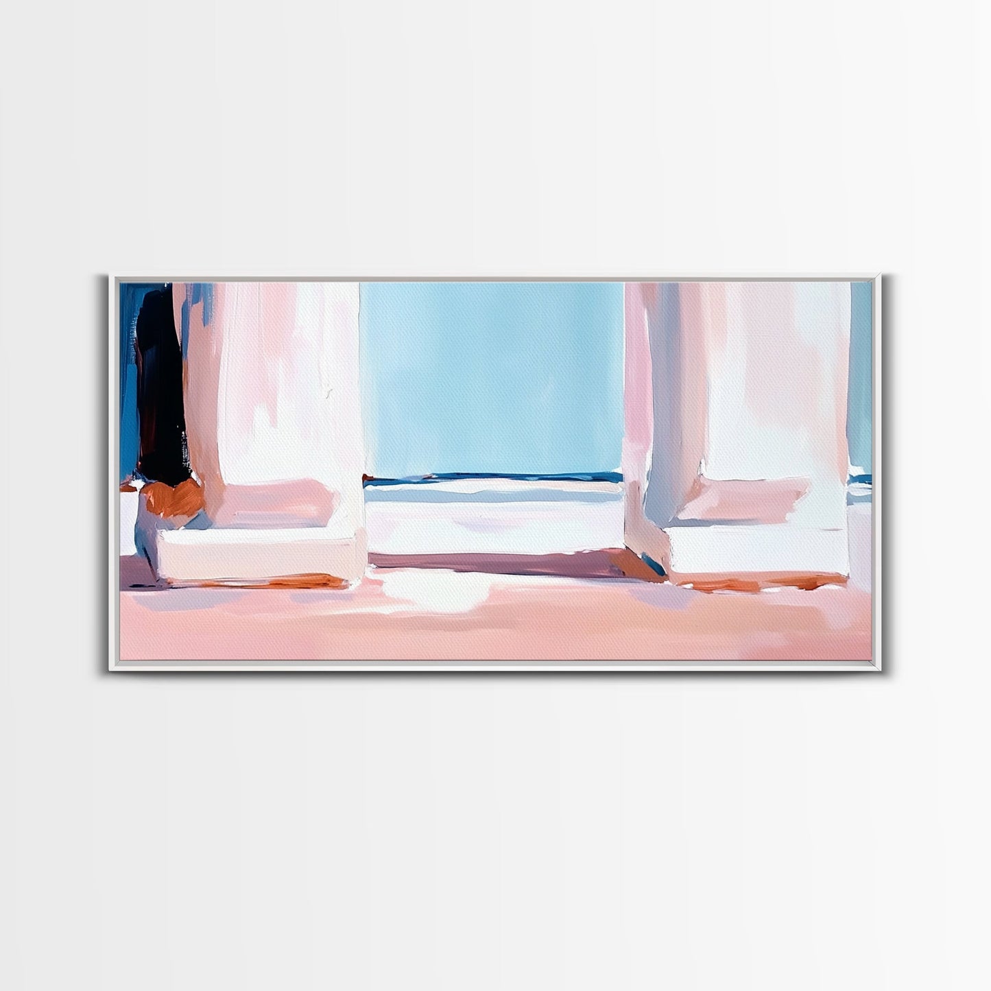 Window View, Coastal Dream, Minimalist Seascape, Pastel Home Decor, Beach Aesthetic, Living Room Wall Art, Modern Art, Framed Canvas Print