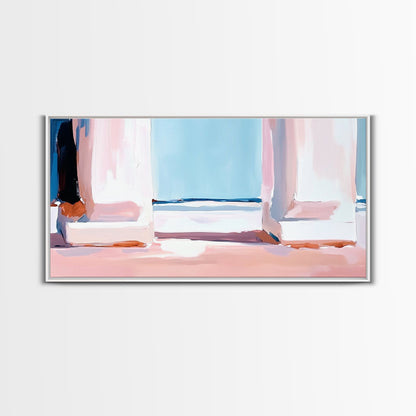 Window View, Coastal Dream, Minimalist Seascape, Pastel Home Decor, Beach Aesthetic, Living Room Wall Art, Modern Art, Framed Canvas Print