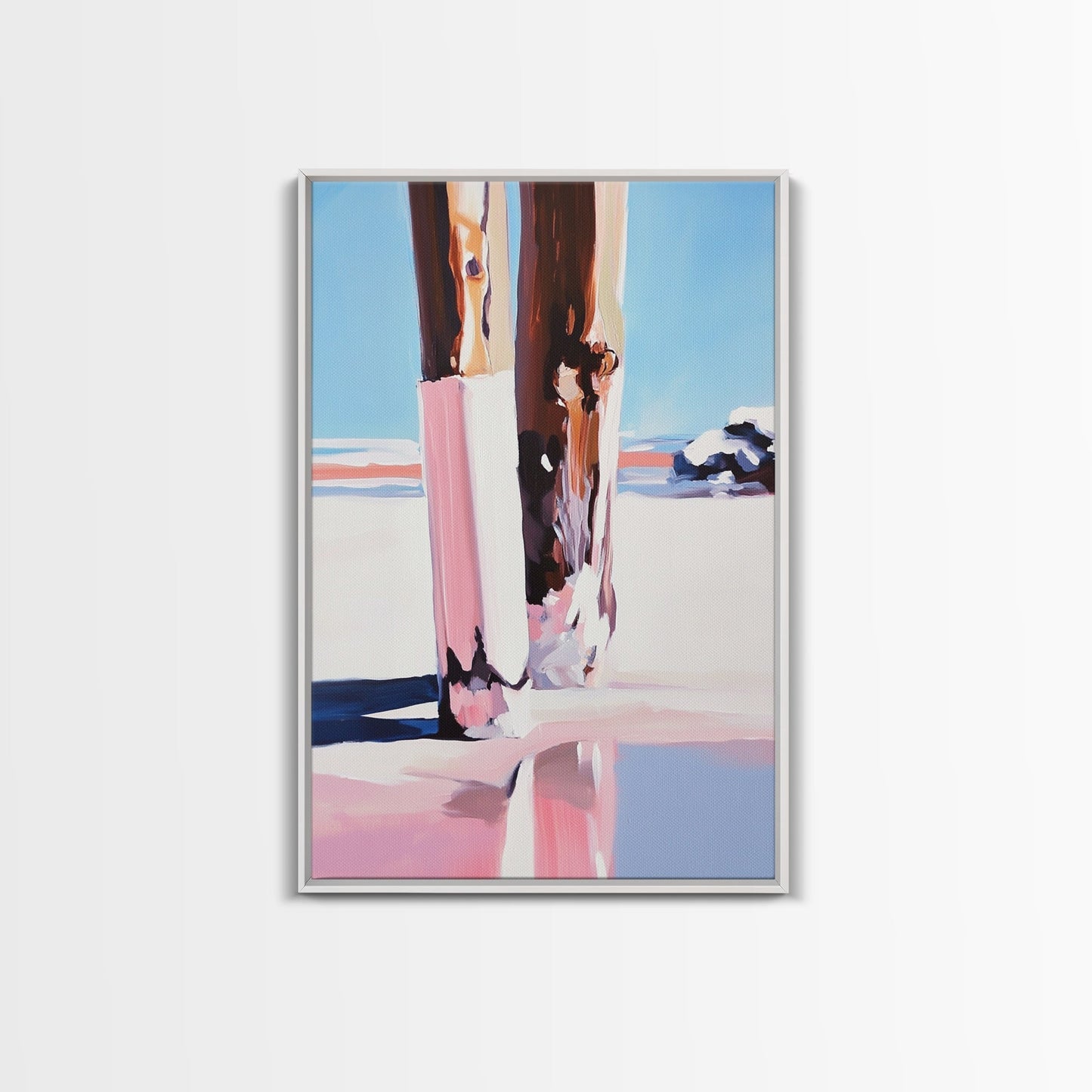 Wooden Pilings, Nautical Seaside Art, Framed Canvas Print, Coastal Minimalist Decor, Beach House Painting, Rustic Ocean Artwork