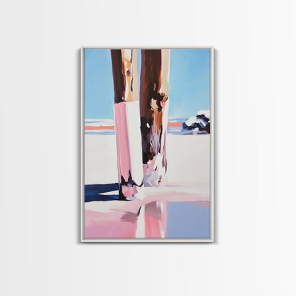 Wooden Pilings, Nautical Seaside Art, Framed Canvas Print, Coastal Minimalist Decor, Beach House Painting, Rustic Ocean Artwork