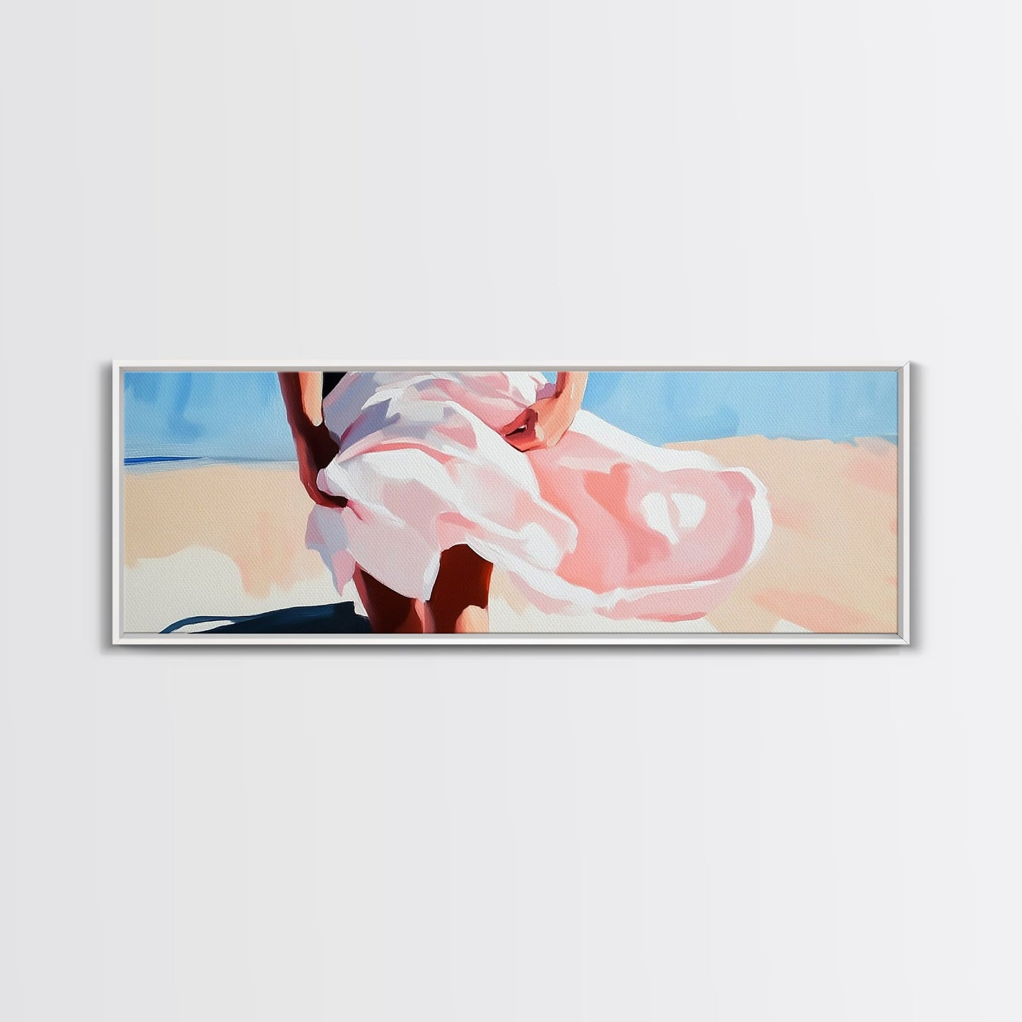 Flowing Dress, Windy Beach, Coastal Summer Art, Framed Canvas Print, Minimalist Boho Decor, Ocean Wall Artwork, Seaside Aesthetic