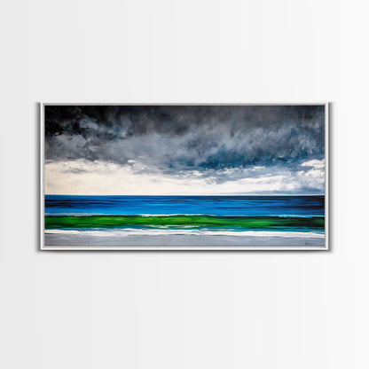 Ocean Horizon, Serene Seascape, Deep Blue, Coastal Wall Art, Minimalist Nature, Framed Canvas Print, Office Decor, Modern Beach Painting
