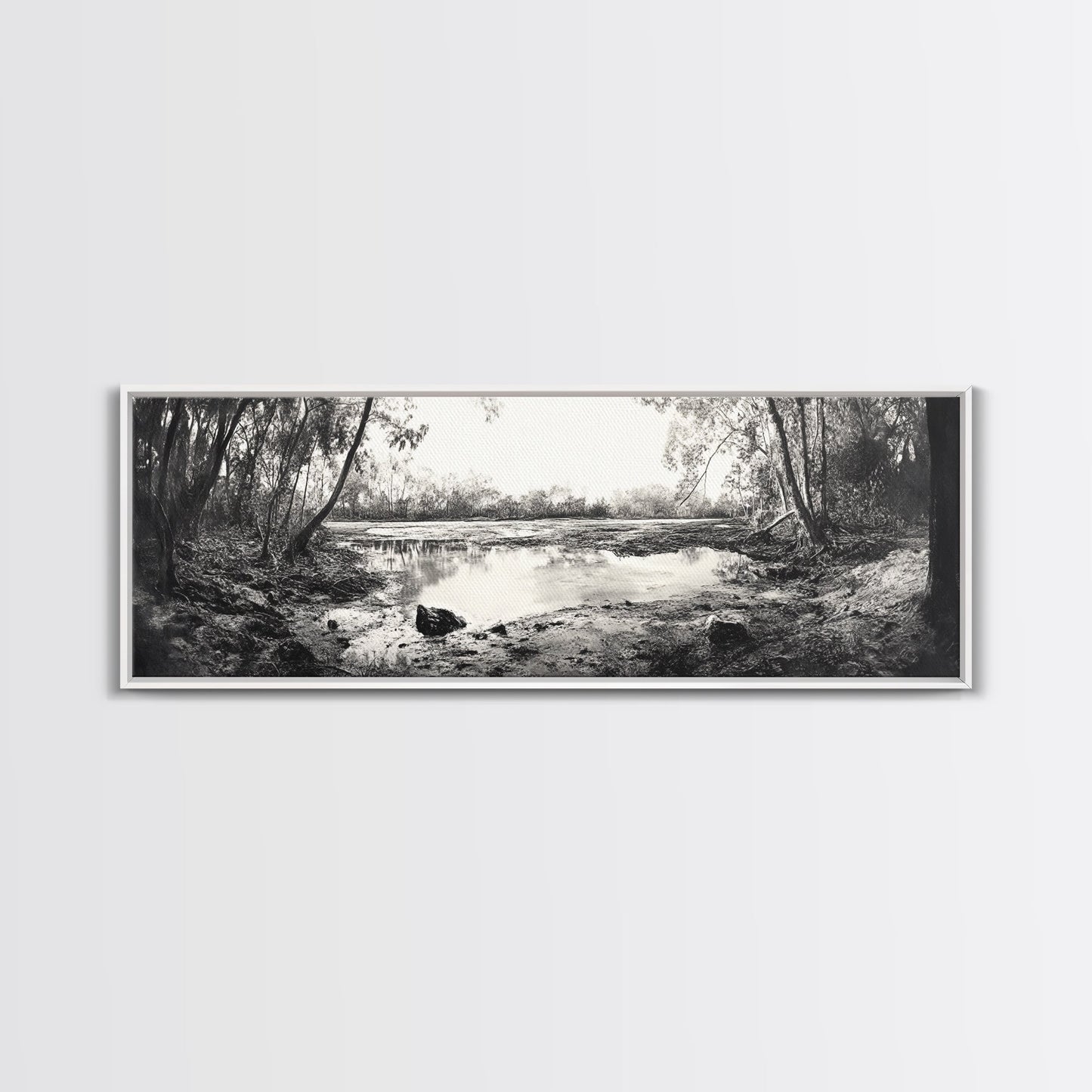 Swamp Scene, Wetlands Wall Art, Nature Reflection Print, Framed Canvas Print, Rustic Living Room Art, Earthy Tones, Woodland Decor