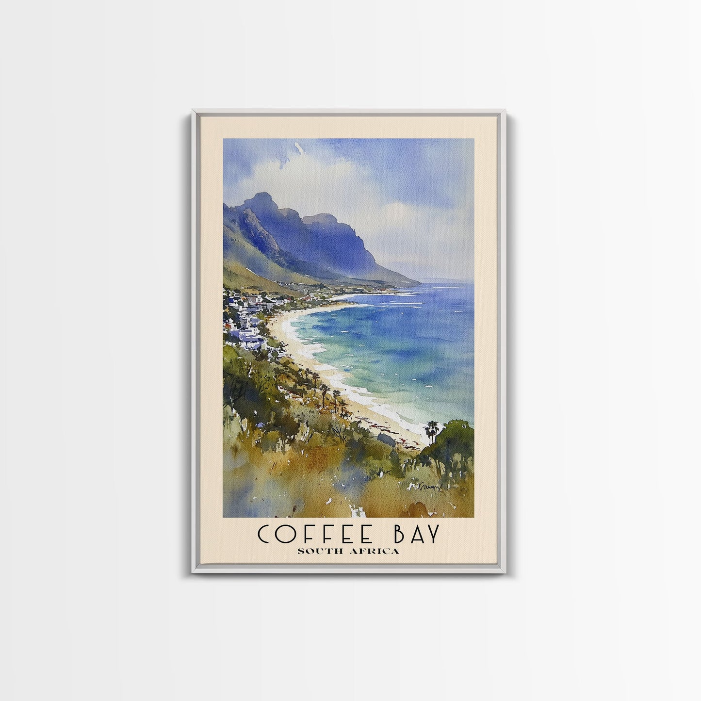 Coffee Bay, South Africa Watercolor Print, Vacation Gift, South Africa Wall Art, Beach Painting, Beach Decor, Large Wall Art, Wood Frame Art