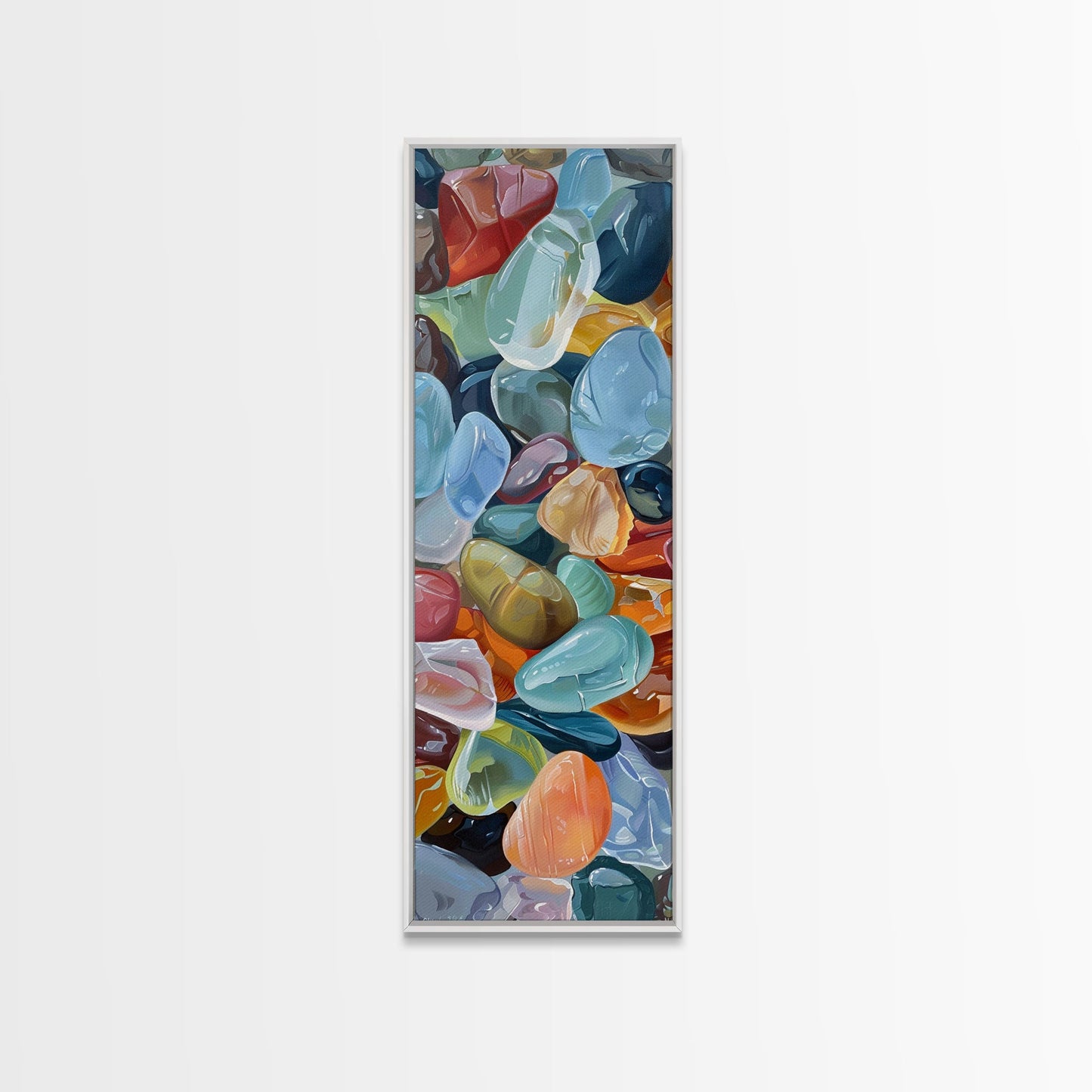 Colorful Textured Canvas Painting of Glass Rocks, Nature Art Print for Living Room, Oversized Canvas Art, Narrow Wall Art Print, Modern Art