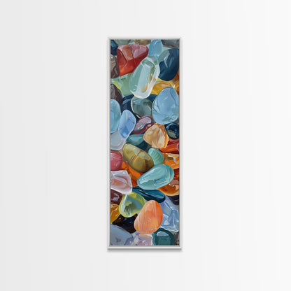 Colorful Textured Canvas Painting of Glass Rocks, Nature Art Print for Living Room, Oversized Canvas Art, Narrow Wall Art Print, Modern Art