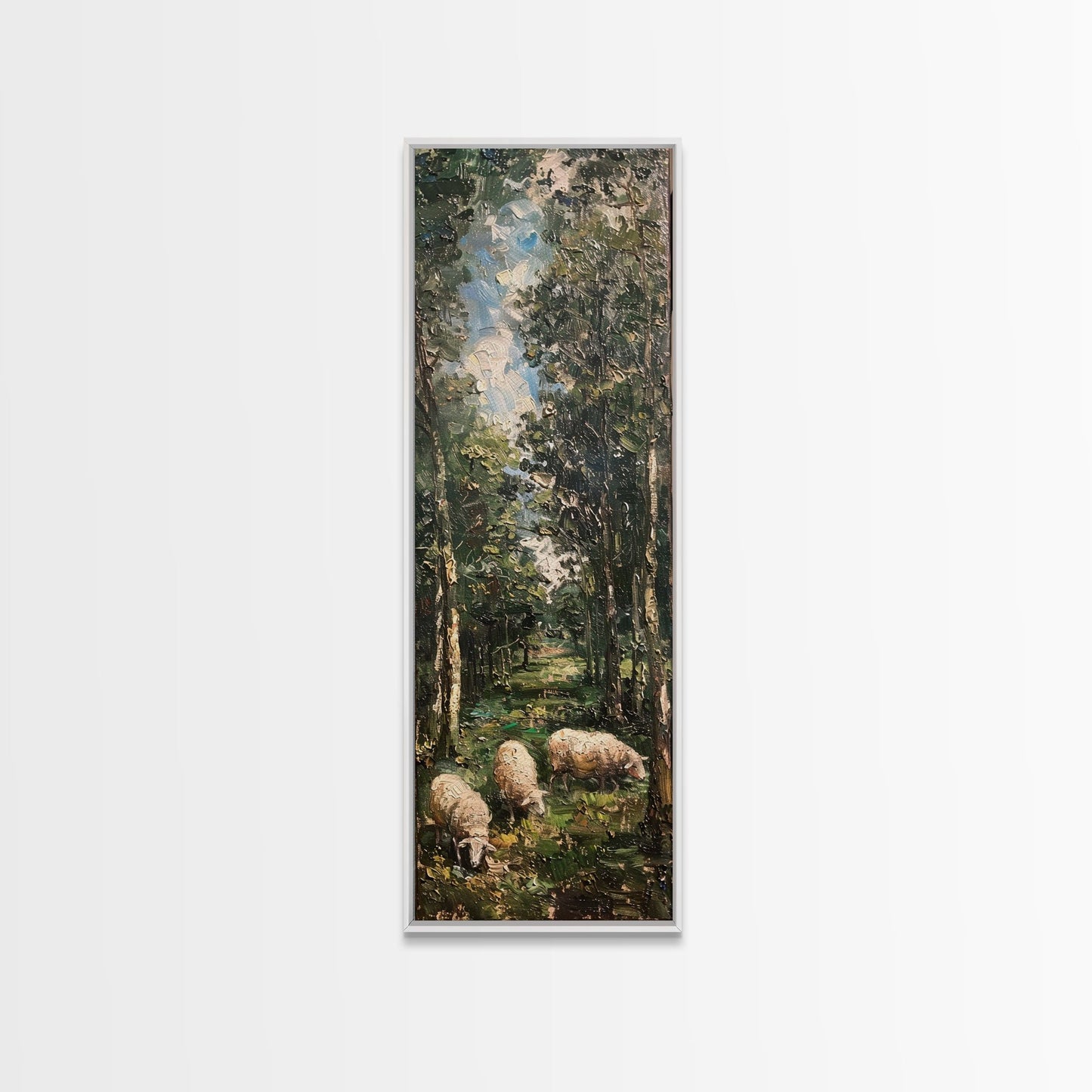 Lambs In The Forest Framed Canvas Print, Unique Farmhouse Decor, Farmhouse Painting, Boho Style Modern Farmhouse Decor Gift For Her