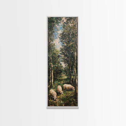 Lambs In The Forest Framed Canvas Print, Unique Farmhouse Decor, Farmhouse Painting, Boho Style Modern Farmhouse Decor Gift For Her