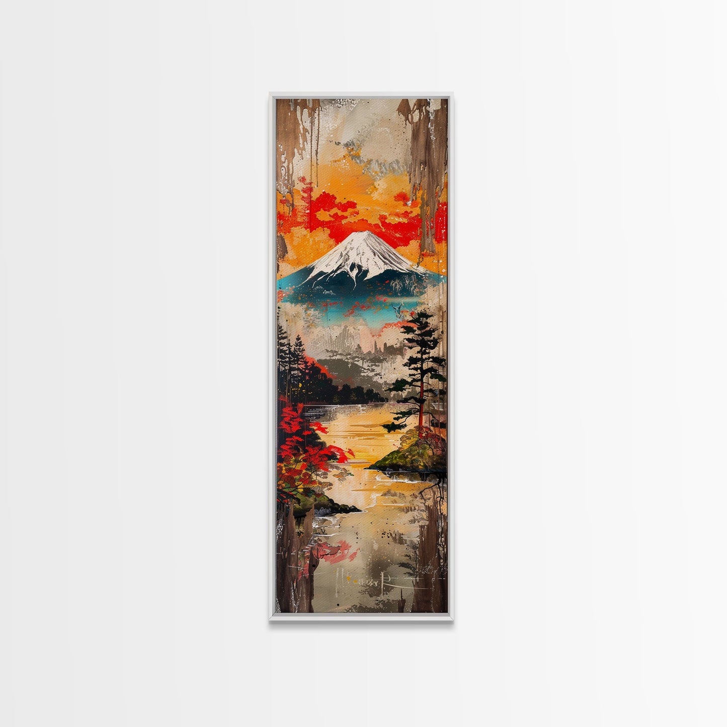 Reflections of Majestic Mountain Peaks in Calm Lake, Minimalist Landscape Framed Canvas Print, Perfect for Nature Inspired Wall Art