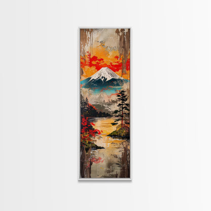 Reflections of Majestic Mountain Peaks in Calm Lake, Minimalist Landscape Framed Canvas Print, Perfect for Nature Inspired Wall Art