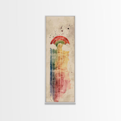 Vintage-Inspired Rainbow Waterfall Ukiyo-e Art Skinny Framed Canvas Print in Neutral Tones