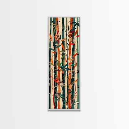 Colorful Bamboo Forest Skinny Art Ukiyo-e Tall Framed Canvas Print in Bright Autumn Hues