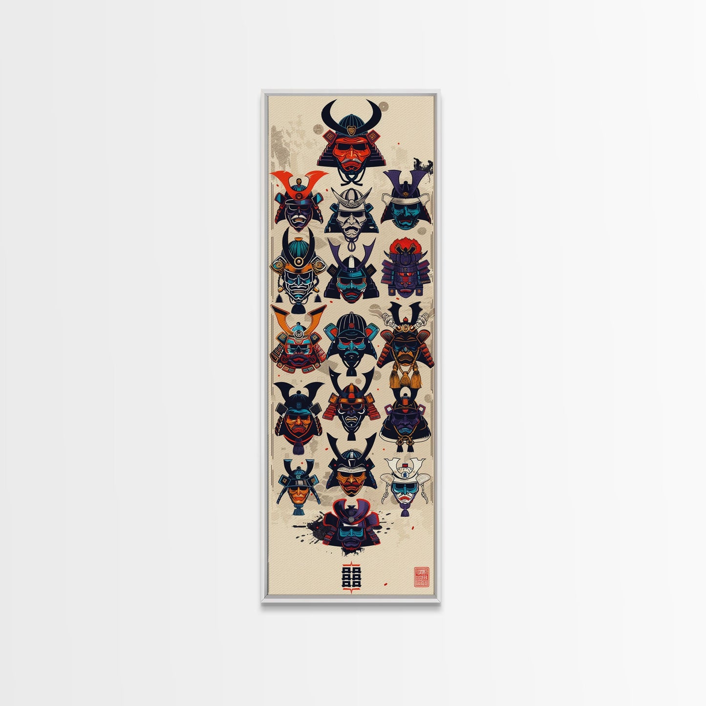 Canvas Print Traditional Japanese Samurai Helmets Collection, Intricate Details In Warrior Masks, Bold Cultural Decor For Any Space
