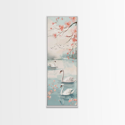 Swirling Butterflies in Japanese Style Tall Skinny Framed Canvas Print - Ukiyo-e Wall Art