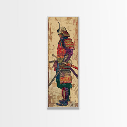 Samurai Warrior Traditional Japanese Armor Cultural Art On Framed Canvas Print Ukiyo-e Art Style Tall Skinny Wood Block Wall Decor