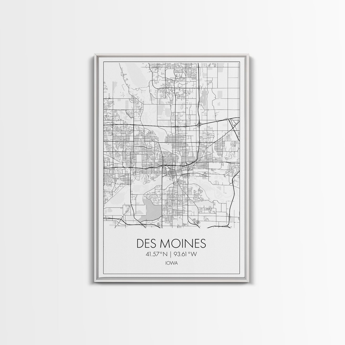 Des Moines Street Map, Iowa Map, City Map Art, Minimalist Art, Wall Art, Canvas Print, Girlfriend Gift, Travel Wall Art, Dorm Room Art