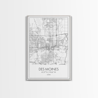 Des Moines Street Map, Iowa Map, City Map Art, Minimalist Art, Wall Art, Canvas Print, Girlfriend Gift, Travel Wall Art, Dorm Room Art