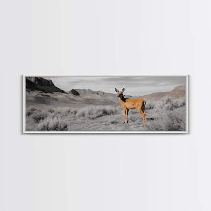 Desert Deer, Southwest Wall Art, Wildlife Painting, Rustic Wall Art, Nature Decor, Extra Wide Art, Horizontal Wall Art, Framed Canvas Print