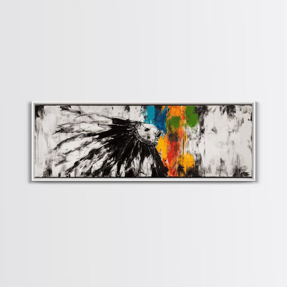 Native American Horse, rustic art, horse wall art, chicano art, graffiti wall art, southwest wall art, framed canvas print, panoramic painting