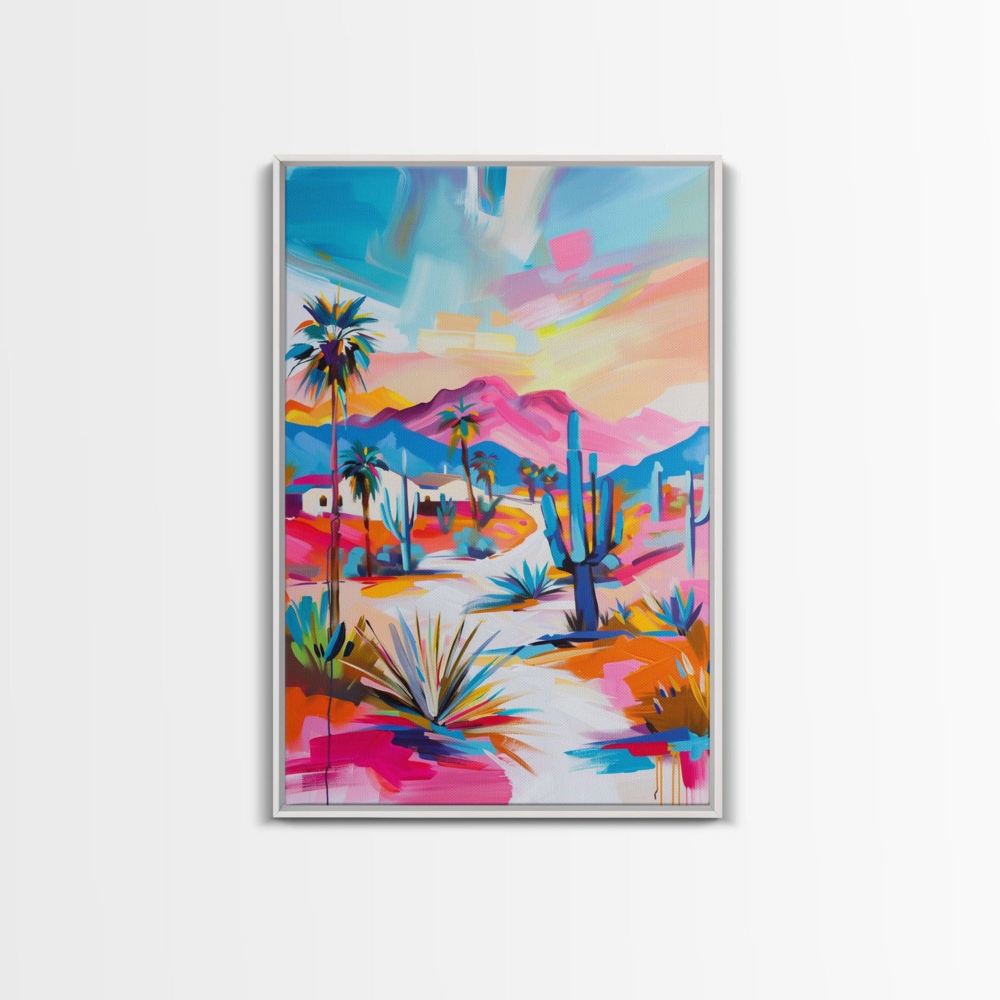 Colorful Desert Pathway Art - Framed Canvas Print, Southwestern Decor, Vibrant Living Room Wall Art, Modern Desert Landscape