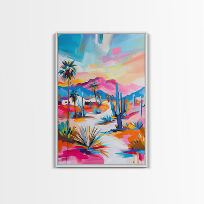 Colorful Desert Pathway Art - Framed Canvas Print, Southwestern Decor, Vibrant Living Room Wall Art, Modern Desert Landscape