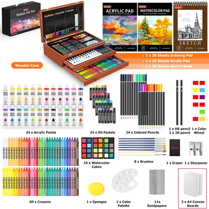 Art Supplies, 192-Pack Deluxe Art Set Drawing Painting Supplies Art Kit with ...