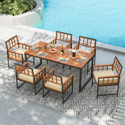 7 Piece Outdoor Patio Dining Set with Acacia Wood Table