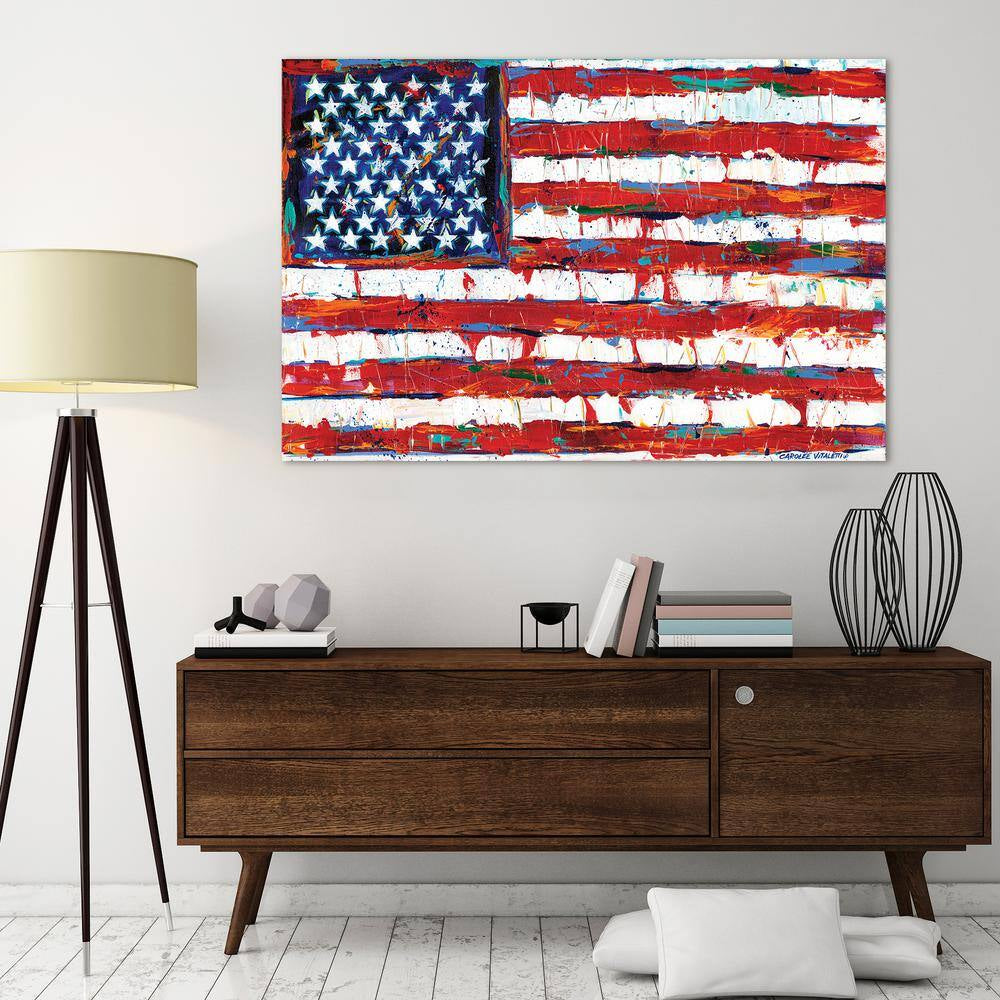 "Dramatic Stars & Stripes - American Flag" by EAD Art Coop Frameless Free-Floating Tempered Art Glass Wall Art