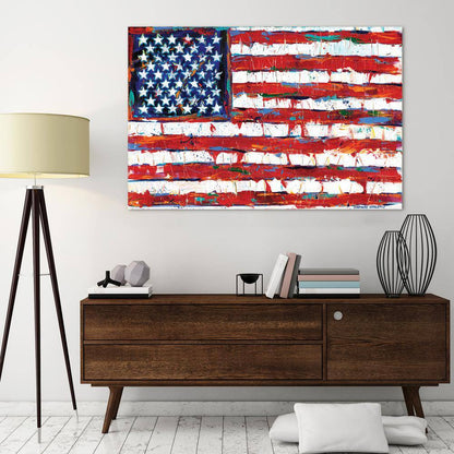 "Dramatic Stars & Stripes - American Flag" by EAD Art Coop Frameless Free-Floating Tempered Art Glass Wall Art