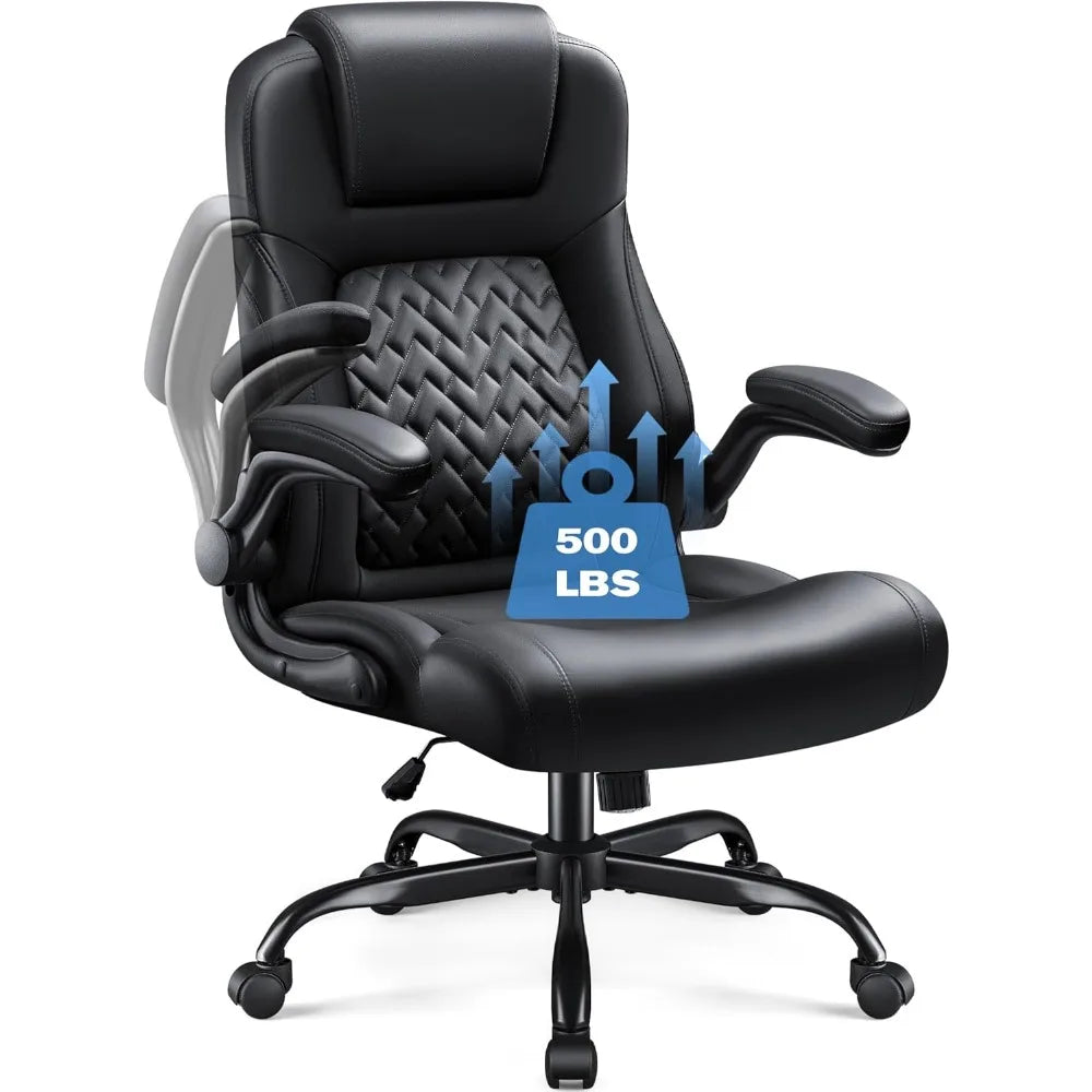 High Back Office Chair, Ergonomic Big and Tall Desk Chair, Adjustable Flip up Armrest Executive Chair Made of PU Leathe