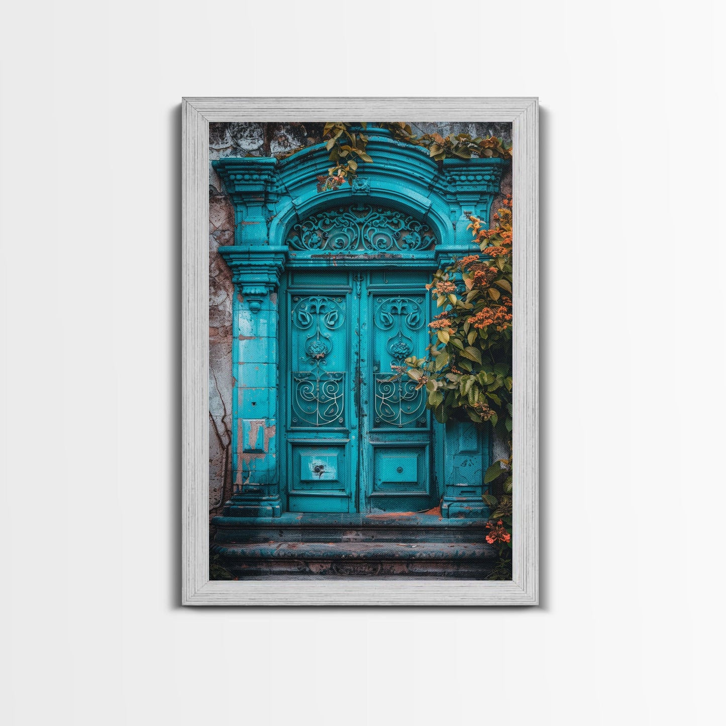 Change23 Mexican Wall Art, Colorful Mexican Door Architecture Painting Framed Canvas Print, Traditional Hacienda Architecture, Ready To Hang