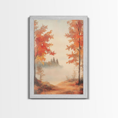 Canvas Print of Serene Autumn Path with Misty Background, Fall Wall Art, Seasonal Decor, Gift Idea, Modern Farmhouse, Autumn Landscape