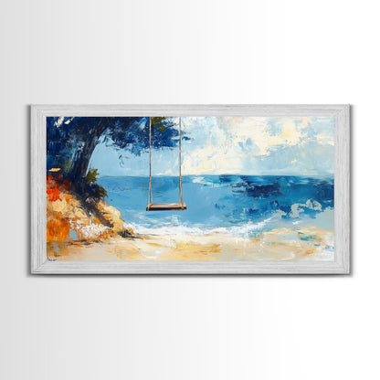 Beach Swing, Ocean Art, Coastal Landscape Art, Nautical Decor, Coastal Wall Art, Above Sofa Art, Canvas Print, Seascape Painting
