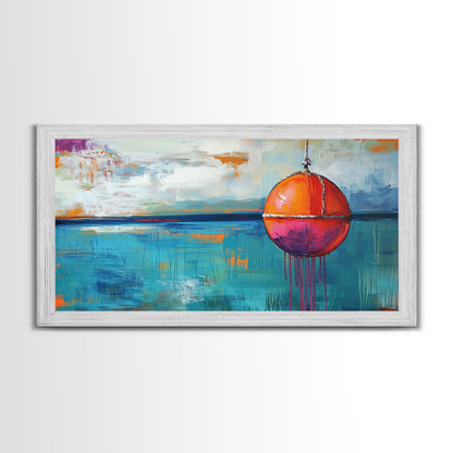 Nautical Buoy Painting, coastal wall art, blue and green wall art, nautical decor, ocean painting, framed canvas print, rustic decor