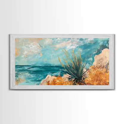Coastal Desert Painting, agave painting, southwest wall art, Joshua tree art, coastal landscape art, Framed Canvas Print