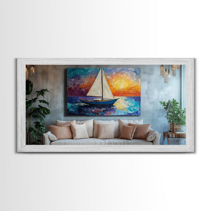 Sunset Sailboat Painting, sailboat painting, nautical painting, coastal decor, above bed wall art, seascape painting, Canvas Print