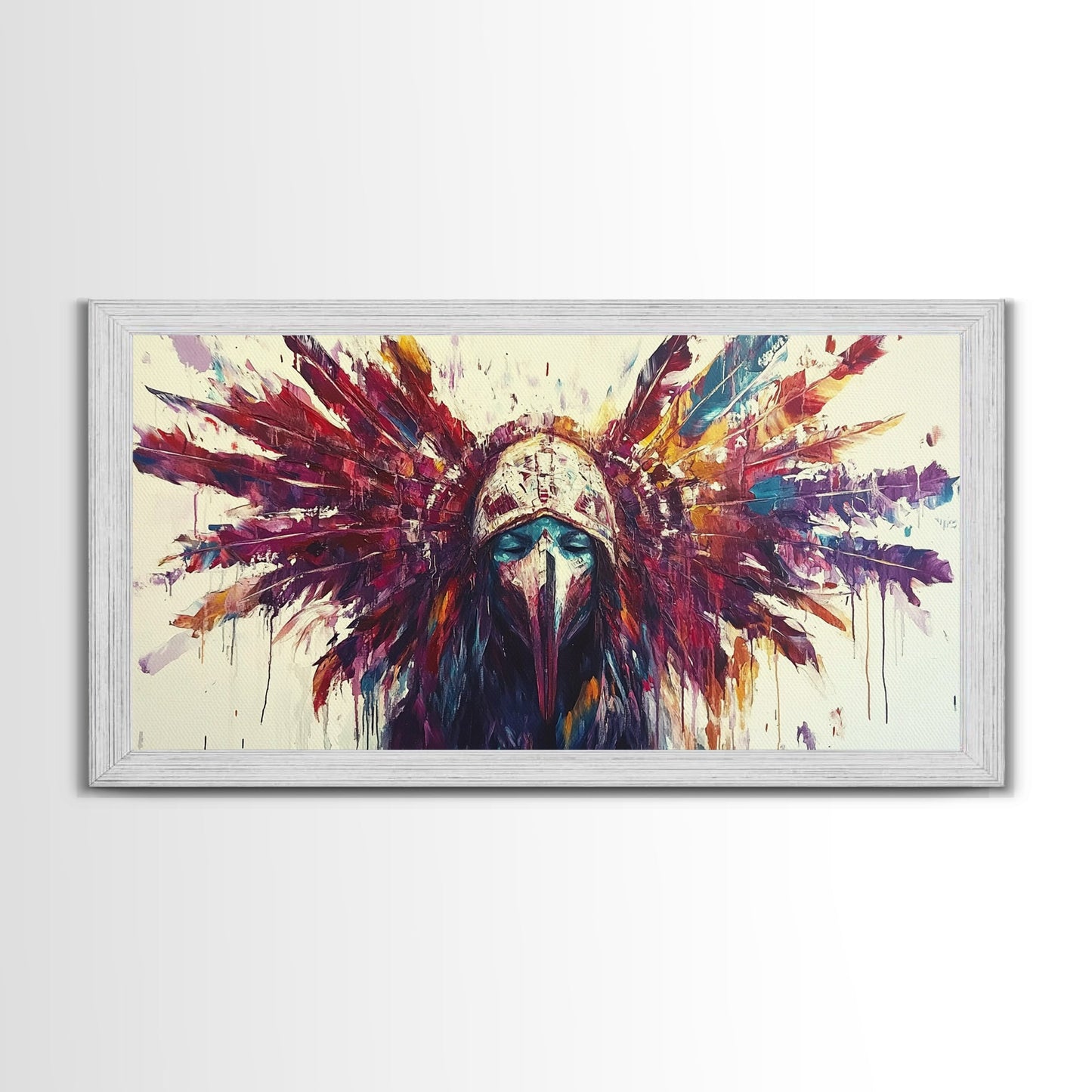 Tribal Warrior, Framed Canvas Print, dark angels wall art, moody art, abstract portrait, afrocentric wall art, gothic painting