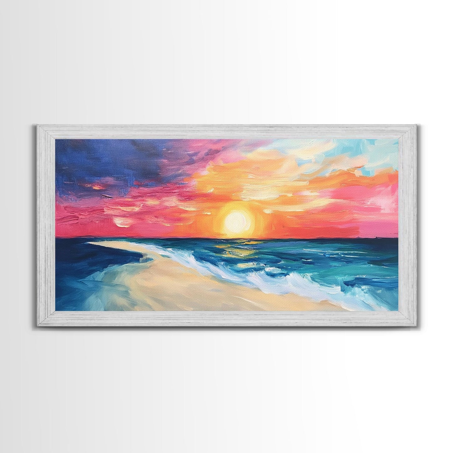 Sunset Beach Painting, Coastal Landscape Art, Nautical Decor, Surf Wall Art, Ocean Sunset Art, Nautical Wall Art, Canvas Print
