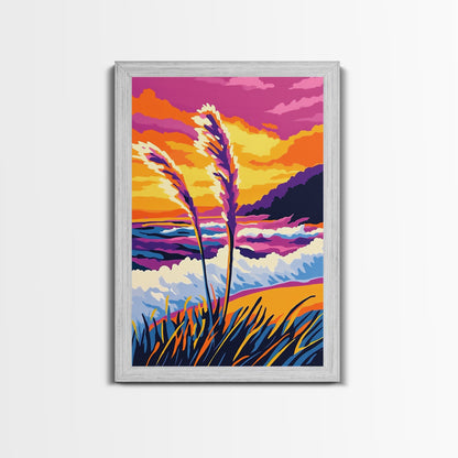 Coastal, Waves, Beach, Ocean, Framed Canvas Print, Vibrant Beach Art, Tropical Wall Decor, Living Room Art, Colorful Nautical Painting