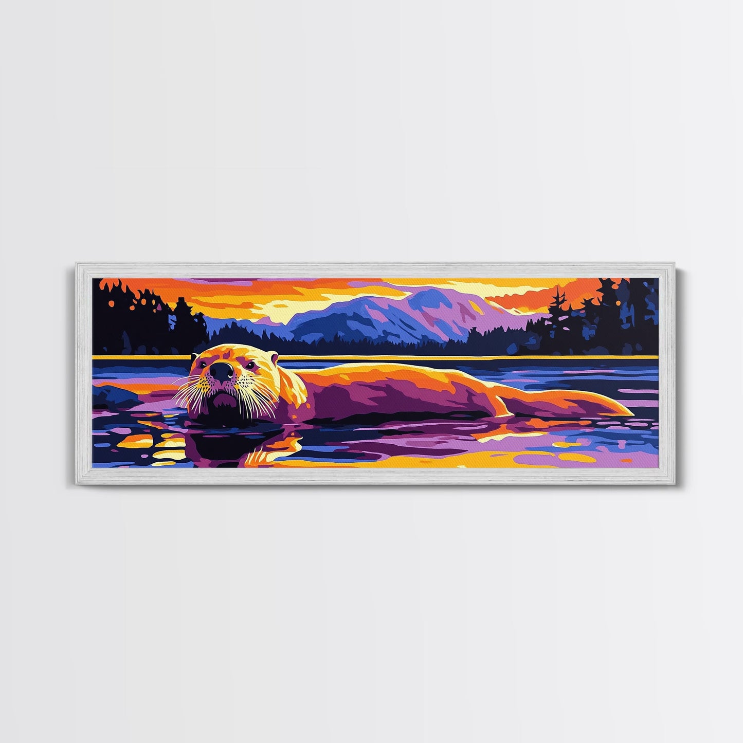 Otter Painting, Wildlife Wall Art, Nature Print, Framed Canvas Print, Rustic Home Decor, Colorful Animal Art, Boho Art, Fall Vibes