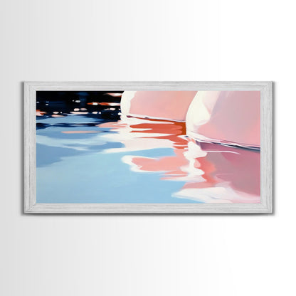 Water Reflection, Abstract Lake Art, Soft Pastel Painting, Minimalist Modern Aesthetic, Dreamy Nature Scene, Framed Canvas Print