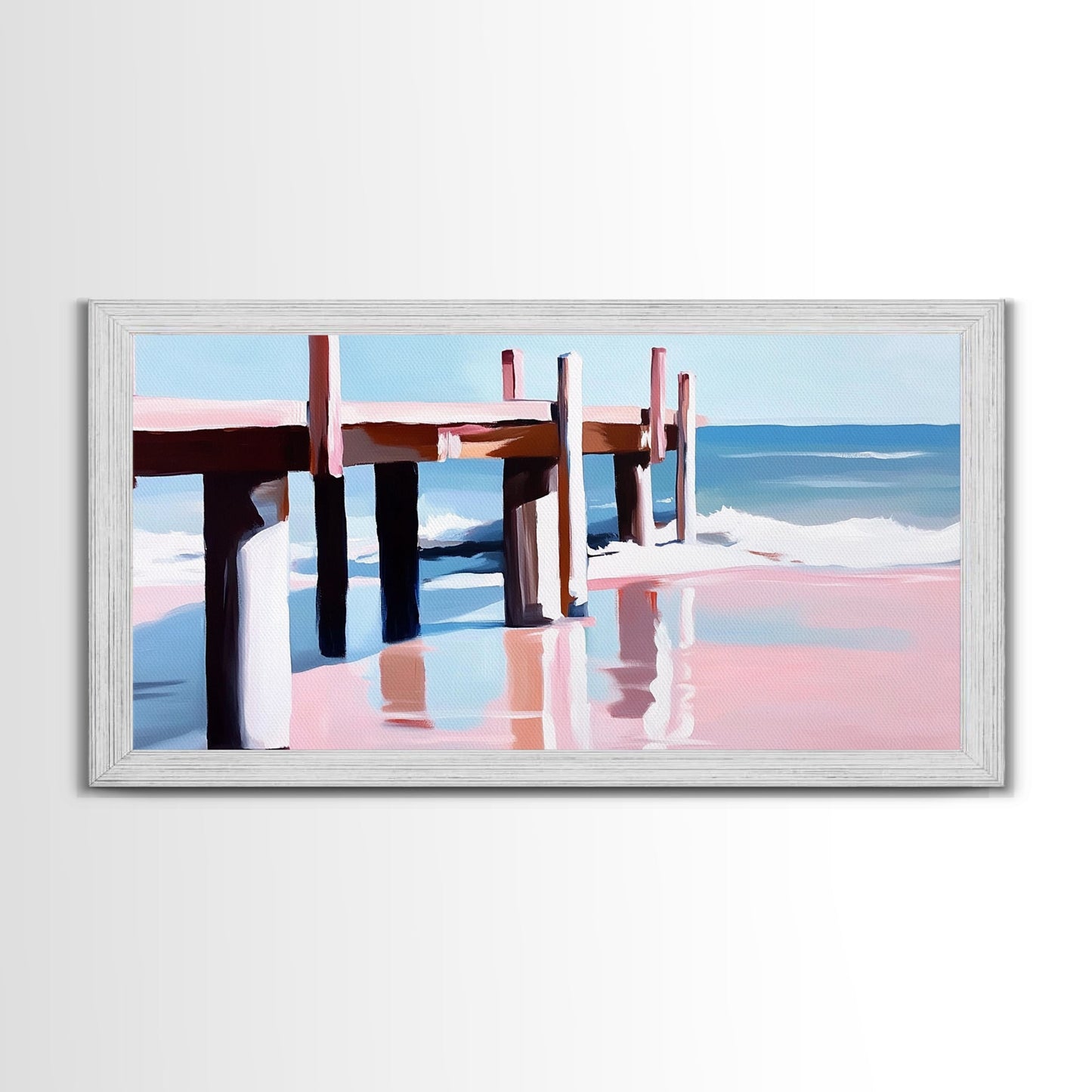 Beach Pier Painting, Coastal Ocean Scene, Nautical Seascape Art, Minimalist Modern Aesthetic, Relaxing Summer Wall Decor, Canvas Print
