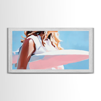 Surfer Girl, Beach Art, Ocean Waves, Canvas Print, Boho Wall Decor, Coastal Bedroom Art, Summer Painting, Modern Minimalist Artwork