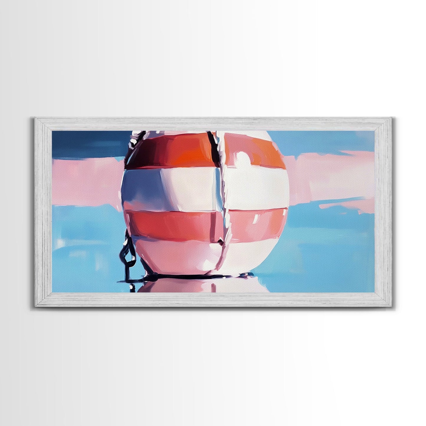 Nautical Buoy Reflection, Coastal Wall Art, Ocean Beach Print, Minimalist Seaside Decor, Modern Nautical Art, Bedroom Framed Canvas Print