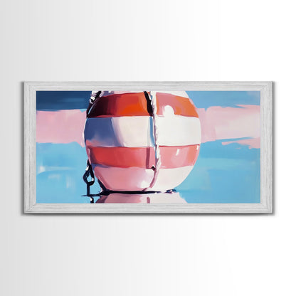 Nautical Buoy Reflection, Coastal Wall Art, Ocean Beach Print, Minimalist Seaside Decor, Modern Nautical Art, Bedroom Framed Canvas Print