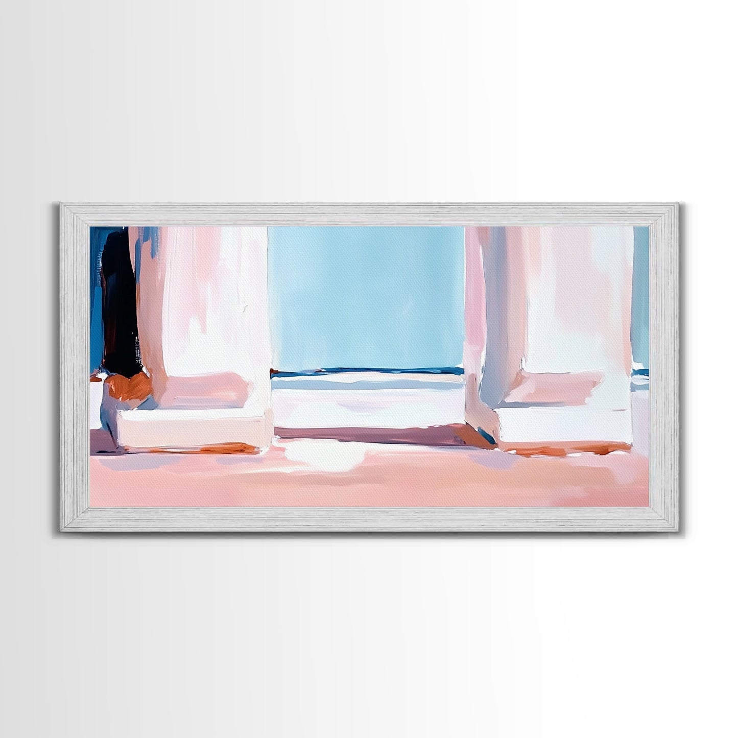 Window View, Coastal Dream, Minimalist Seascape, Pastel Home Decor, Beach Aesthetic, Living Room Wall Art, Modern Art, Framed Canvas Print