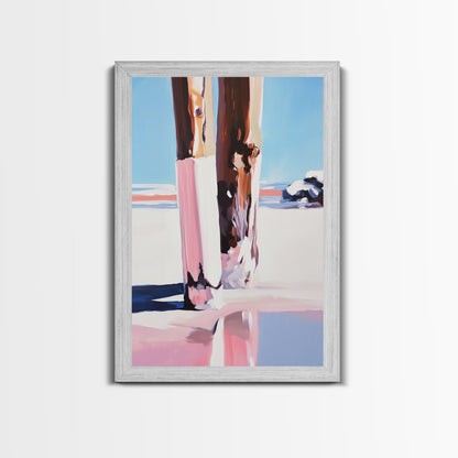 Wooden Pilings, Nautical Seaside Art, Framed Canvas Print, Coastal Minimalist Decor, Beach House Painting, Rustic Ocean Artwork