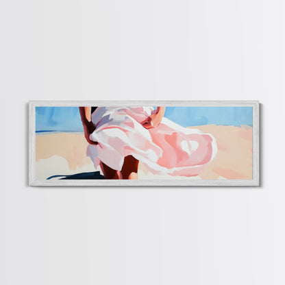 Flowing Dress, Windy Beach, Coastal Summer Art, Framed Canvas Print, Minimalist Boho Decor, Ocean Wall Artwork, Seaside Aesthetic