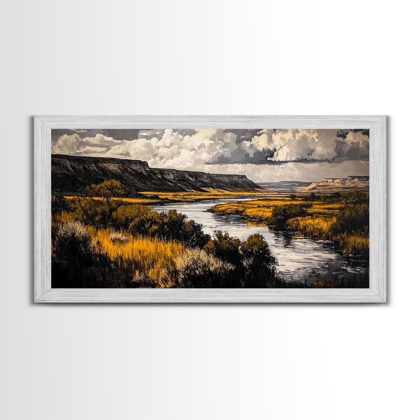 Western River, Rustic Landscape, Southwest Art, Moody Nature Painting, Lodge Wall Decor, Mountain Home Art, Canvas Print, Coastal Print