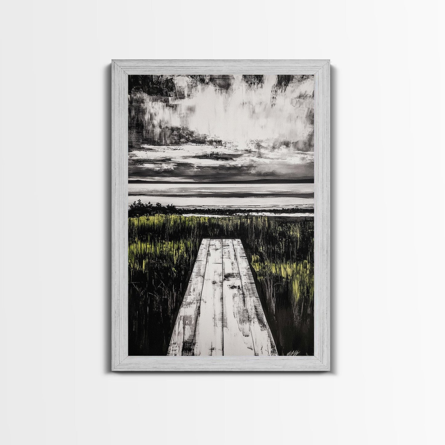 Pathway Beach Scene, Serene Coastal Art, Black and White Landscape, Modern Wall Decor, Relaxing Nature Framed Canvas Print, Office Art